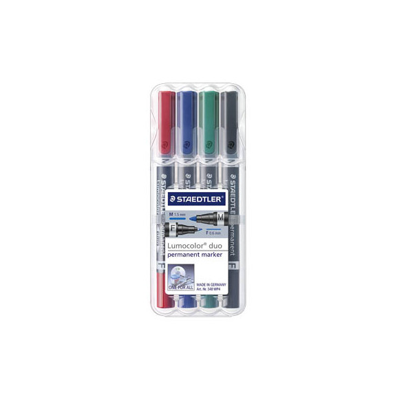 4007817348079 - Permanentmarker-Set Lumocolor duo 348 WP4 Pack 4-farbig sortiert 06mm+15mm Rundspitze 4007817348079 Staedtler (Lumocolor) 4 