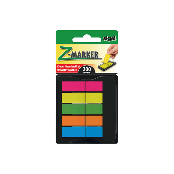 12 Stück Sigel Haftmarker HN489, TRANSPARENT, 12x45mm, 5-farbig sortiert, ohne, Z-Notes, rechteckig 4004360893803 Sigel 200 Stück