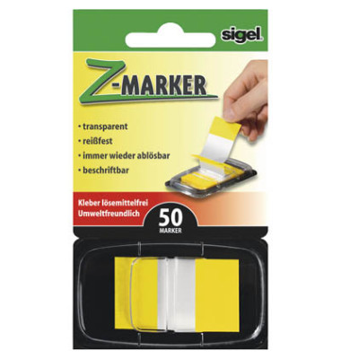 Haftmarker HN490, Z-Marker, 25x43mm, gelb, ohne, Z-Notes, rechteckig