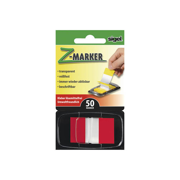 12 Stück Sigel Haftmarker HN491, Z-Marker, 25x43mm, rot, ohne, Z-Notes, rechteckig 4004360891229 Sigel 50 Stück
