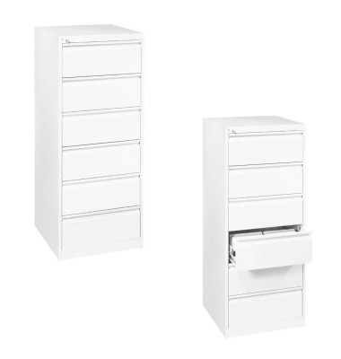 Karteischrank A5 weiß 6 Schübe doppelbahnig