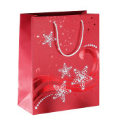 Geschenktasche GT108 Wave, Weihnachten, Small, Wave mit Rot- Weißprägung,farbig abgestimmte Tragekordel , Sterne, 17,5cm x 23cm