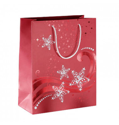 Geschenktasche GT107 Wave, Weihnachten, farblich abgestimmte Tragekordel, Sterne, 26cm x 33cm