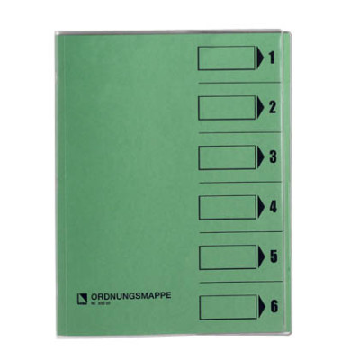 Ordnungsmappe aus Recyclingkarton, grün, 6-teilig