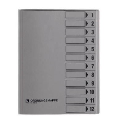 Ordnungsmappe - 83800GR, 1-12, grau, Din A4, 12 F&auml;cher