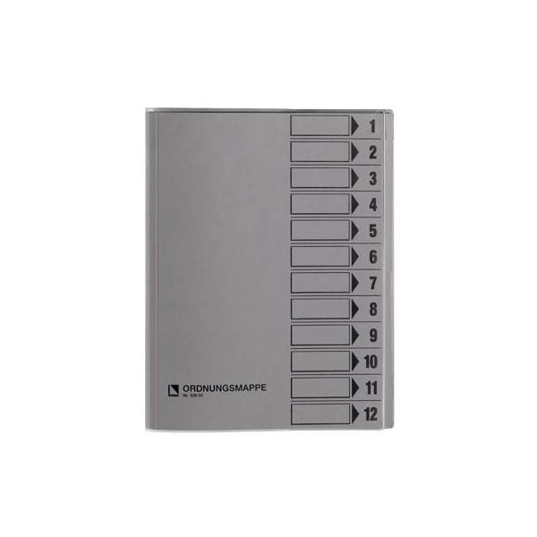 9003261590502 - bene Ordnungsmappe Ordnungsmappe Rc grau 250g 12t DIN A4 12-Fach  Grau