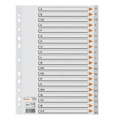 Kunststoffregister 93208, A bis Z, A4, 120µm, graue Taben, 21-teilig