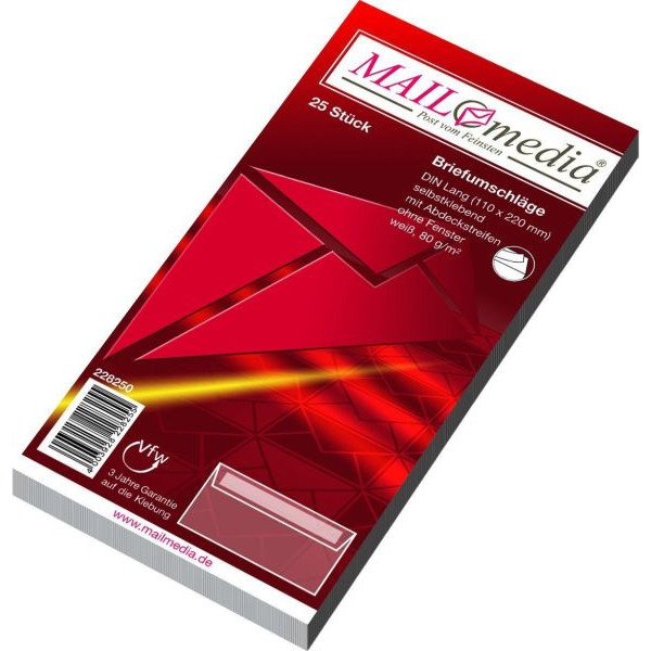 MailMedia Briefumschlag Briefumschlag 30002410, Din Lang, ohne Fenster, haftklebend, 80g, weiß 4003928228255 MailMedia 25 Stück