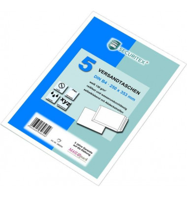Versandtaschen Securitex 30002549, B4, ohne Fenster, haftklebend, 130g, weiß