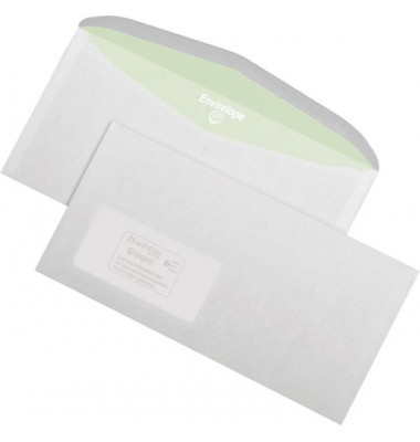 Kuvertierhüllen Envirelope 30005402, Din Lang+ (C6/5), 229x114mm, mit Fenster, nassklebend, 80g, weiß