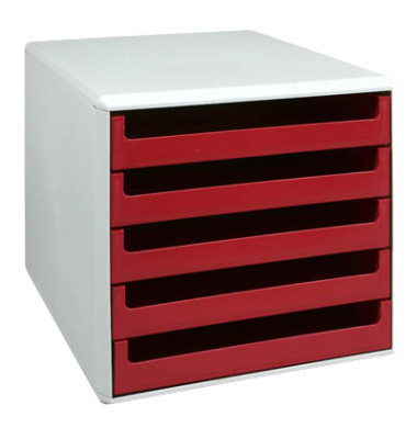 Schubladenbox 30050906 lichtgrau/rot 5 Schubladen offen Schubladenbox 30050906 lichtgrau/rot 5 Schubladen offen