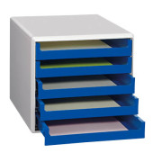 Schubladenbox 30050911 lichtgrau/blau 5 Schubladen offen