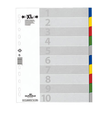 Kunststoffregister 674727, 10-teilig blanko, A4+, 120µm, farbige Taben, 10-teilig