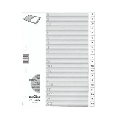 Kunststoffregister 6150 02, A bis Z, A4, 120µm, weiße Taben, 20-teilig