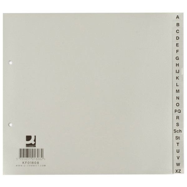 Q-connect Kunststoffregister KF01808, A bis Z, A4, 120µm, graue Taben, 24-teilig 5705831018082 Q-connect