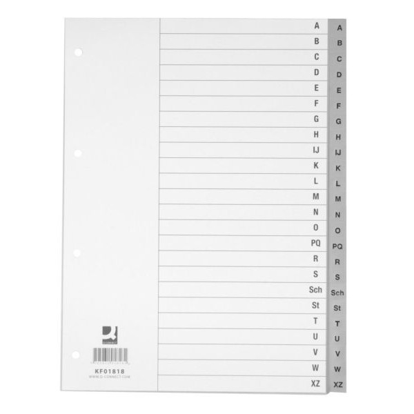 Q-connect Kunststoffregister KF01818, A bis Z, A4, 120µm, graue Taben, 24-teilig 5705831018181 Q-connect