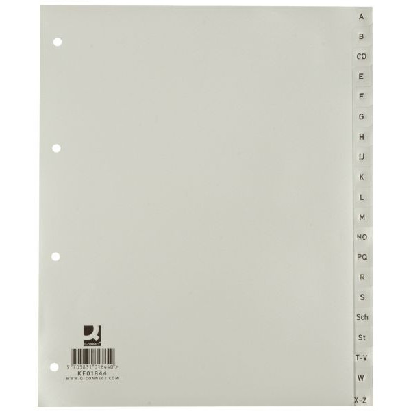 Q-connect Kunststoffregister KF01844, A bis Z, A4+, 120µm, graue Taben, 20-teilig 5705831018440 Q-connect