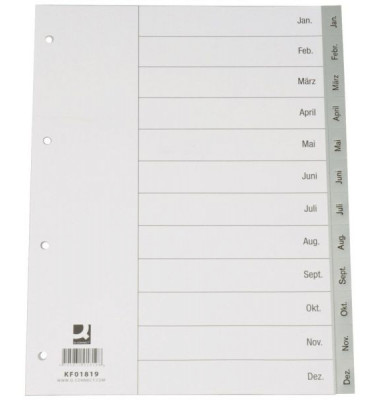 Kunststoffregister KF01819, Jan bis Dez, A4, 120µm, graue Taben, 12-teilig
