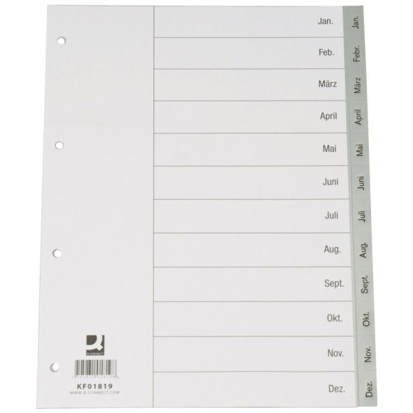 Q-connect Kunststoffregister KF01819, Jan bis Dez, A4, 120µm, graue Taben, 12-teilig 5705831018198 Q-connect
