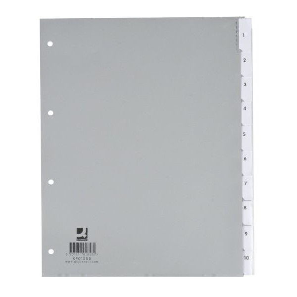 Q-connect Kunststoffregister KF01853, 10-teilig blanko, A4+, 120µm, transparente Fenstertaben, 10-teilig 5705831018532 Q-connect