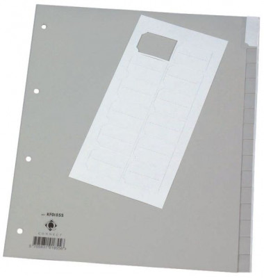 Kunststoffregister KF01854, 12-teilig blanko, A4+, 120µm, transparente Fenstertaben, 12-teilig