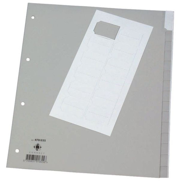 Q-connect Kunststoffregister KF01854, 12-teilig blanko, A4+, 120µm, transparente Fenstertaben, 12-teilig 5705831018549 Q-connect