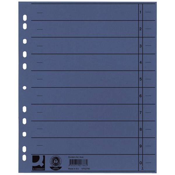 5706002027865 - Trennblätter KF02786 A4 blau 230g Recyclingkarton 5706002027865 Q-CONNECT 100 Stück