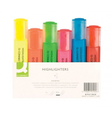 Textmarker-Set KF01909, Etui (6 #), farbig sortiert (gelb/blau/gr&uuml;n/rot/orange/pink), 2-5mm Keilspitze