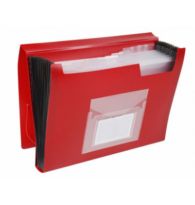 F&auml;chermappe KF01274 A4 mit 13 F&auml;chern 13-teilig blanko Kunststoff rot