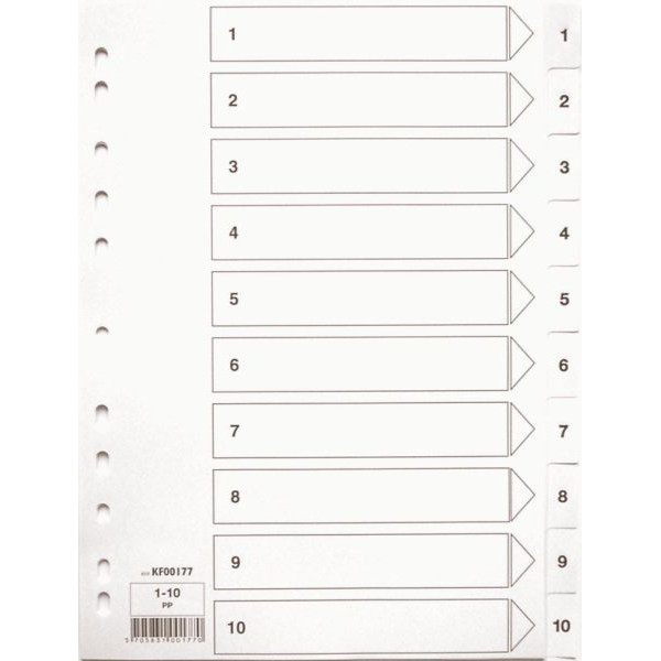 Q-connect Kunststoffregister KF00179, 1 bis 20, A4, 120µm, weiße Taben, 20-teilig + Deckblatt 5705831001794 Q-connect