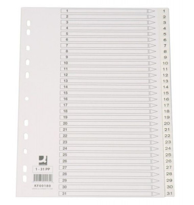 Kunststoffregister KF00180, 1 bis 31, A4, 120&micro;m, wei&szlig;e Taben, 31-teilig