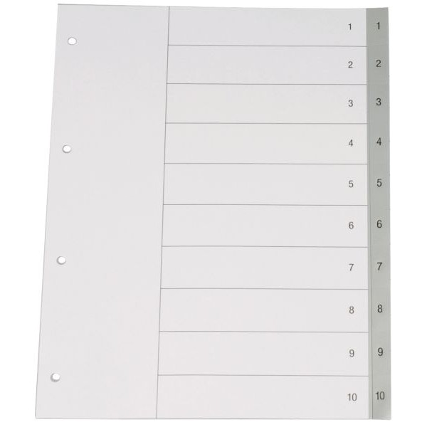 Q-connect Kunststoffregister KF01846, 1 bis 10, A4+, 120µm, graue Taben, 10-teilig 5705831018464 Q-connect