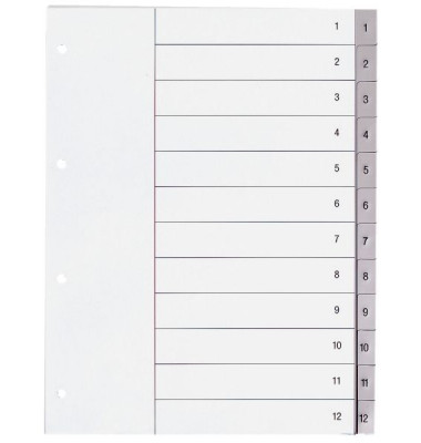 Kunststoffregister KF02294, 1 bis 12, A4+, 120µm, graue Taben, 12-teilig