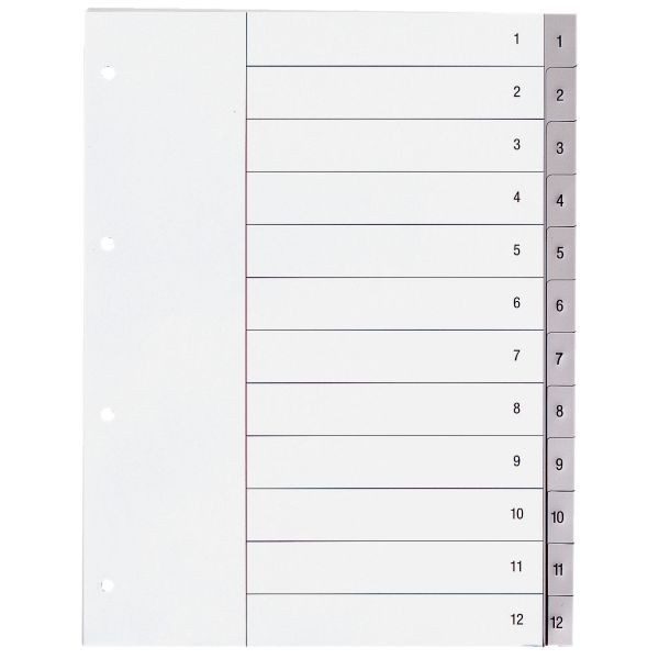 Q-connect Kunststoffregister KF02294, 1 bis 12, A4+, 120µm, graue Taben, 12-teilig 5705831022942 Q-connect