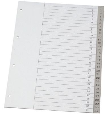 Kunststoffregister KF02296, 1 bis 31, A4+, 120&micro;m, graue Taben, 31-teilig