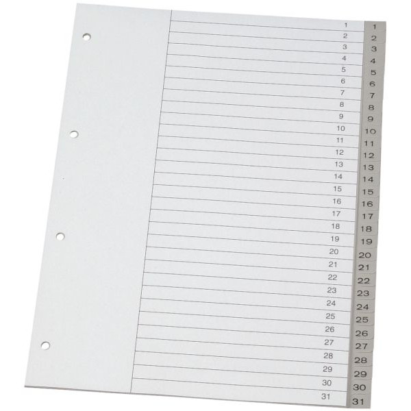 Q-connect Kunststoffregister KF02296, 1 bis 31, A4+, 120µm, graue Taben, 31-teilig 5705831022966 Q-connect