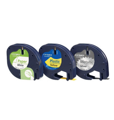 3er Spar-Set Beschriftungsbänder 91241 12 mm schwarz auf 1x weißes Papier-, 1x gelbes Plastik-, 1x silbernes Metall-Etikett 3er Spar-Set Beschriftungsbänder 91241 12 mm schwarz auf 1x weißes Papier-, 1x gelbes Plastik-, 1x silbernes Metall-Etikett