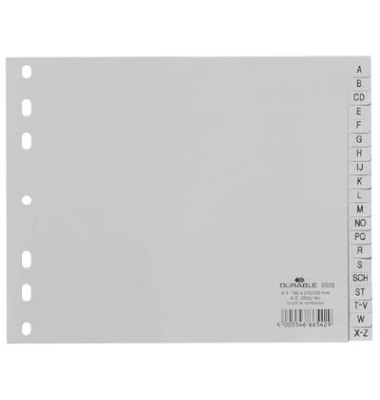 Kunststoffregister 650010, A bis Z, A4 halbe Höhe, 120µm, graue Taben, 20-teilig