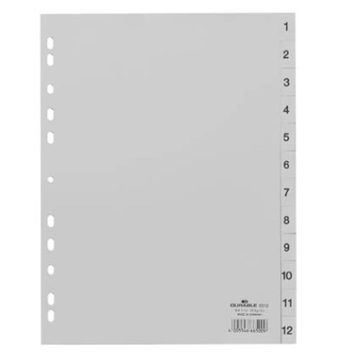 Kunststoffregister 6512-10 1-12 A4 0,12mm graue Taben 12-teilig