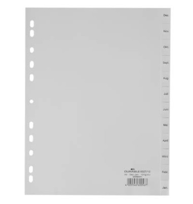 Kunststoffregister 650710, Dez bis Jan, A4, 120µm, graue Taben, 12-teilig