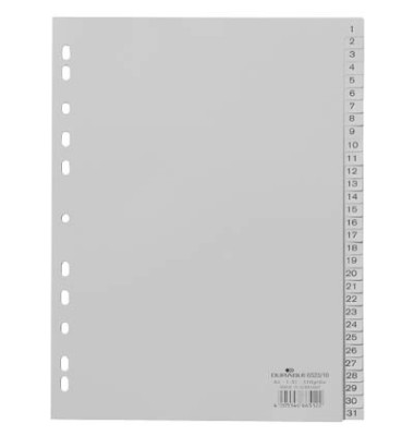 Kunststoffregister 6523 10, 1 bis 31, A4, 120µm, graue Taben, 31-teilig