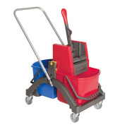Profi-Reinigunswagen Plus mit zwei 17-Liter-Eimern und Presse rot/blau