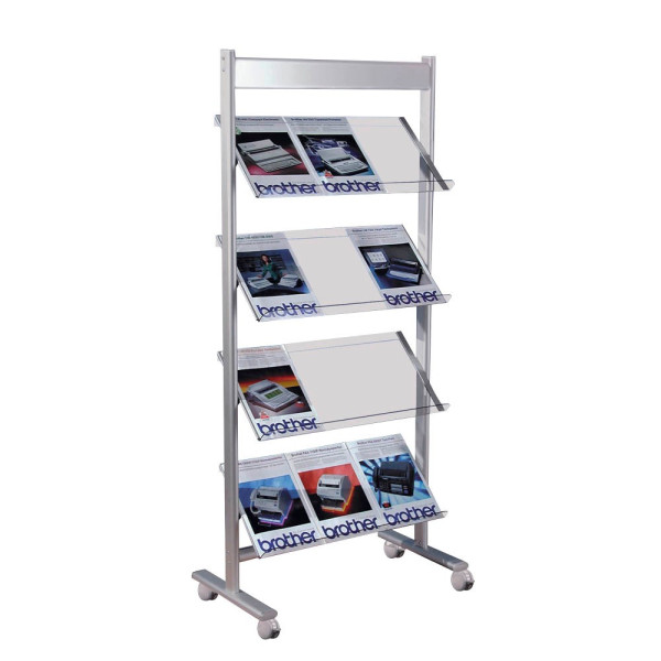 4044917206601 - Ecoline DIN A4 Prospektständer Silber 6313 730 (B) x 310 (T) x 1600 (H) mm