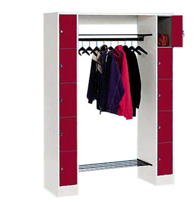Schließfachschrank 80710-00, Metall, 2 Abteile mit 10 Fächern, abschließbar, 143x195cm (BxH), rot Schließfachschrank 80710-00, Metall, 2 Abteile mit 10 Fächern, abschließbar, 143x195cm (BxH), rot