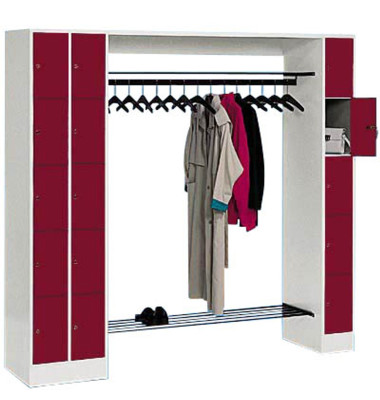 Schließfachschrank 80730-00, Metall, 3 Abteile mit 15 Fächern, abschließbar, 210x195cm (BxH), rot