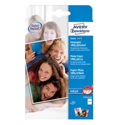 Fotopapier Classic C2522-60, 10x15cm, für Inkjet, 180g weiß glänzend einseitig bedruckbar
