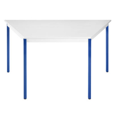 Schreibtisch, 74cm (H), 70/140x70cm (BxT), Trapezform, grau / blau