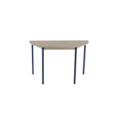 Schreibtisch, 74cm (H), 120x60cm (BxT), halbrund, grau / blau