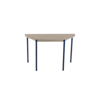 Schreibtisch, 74cm (H), 120x60cm (BxT), halbrund, grau / blau