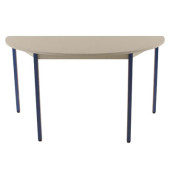 Schreibtisch, 74cm (H), 140x70cm (BxT), halbrund, grau / blau